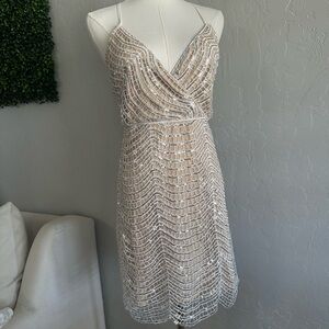 Lulu's Silver Sequin Wrap Mini Dress